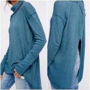Free‎ People We The Free Teal Split Back Turtleneck Cotton Blend Sweater Sz S